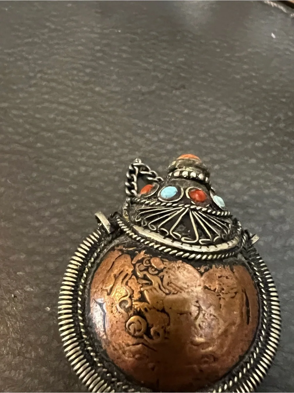 Handcrafted Copper and Silver Pendant with Turquoise and Coral Accents